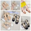 Sandal 5p gót xéo mũi vuông 3 dây quai mảnh may chỉ - MS: S5-23040