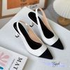 Cao gót 7p gót vuông nhỏ mũi nhọn vá mũi hậu hở thun - MS: C7-10018