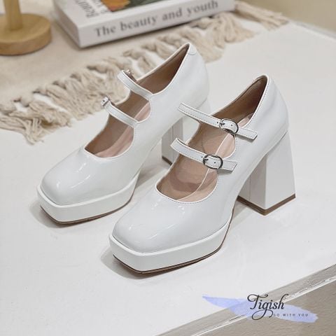  Cao gót 9p gót vuông lớn mũi vuông đúp mũi phối 2 quai ngang khóa -  MS: C9-51001 