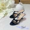 Guốc 7p gót hoa mũi tròn 3 quai mảnh ngang chéo gắn nơ - MS: G7-23012