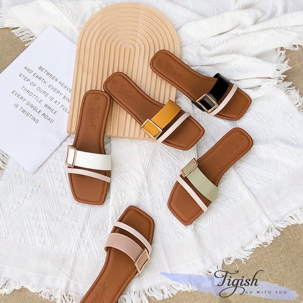 Dép mũi vuông 2 quai lớn nhỏ phối khóa - MS: DX-25033