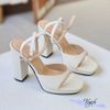 Sandal 10p gót trụ mũi vuông nhỏ đúp mũi quai ngang khuyết giữa - MS: S10-23017