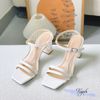 Sandal 7p gót lép mũi vuông 2 quai ngang mảnh nối hậu - MS: S7-23030