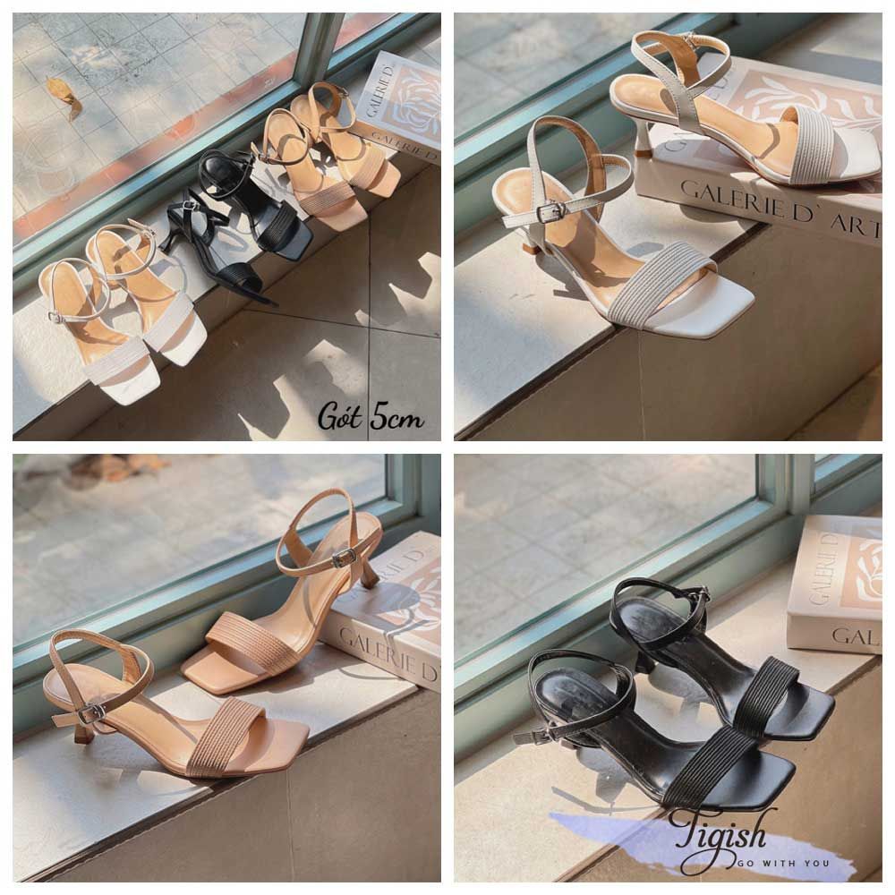 Sandal 5p gót vuông nhỏ sơn mũi vuông bảng ngang may chỉ - MS: S5-26022