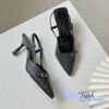 Cao gót 7p gót nhọn mũi nhọn quai ngang khóa - MS: C7-75006