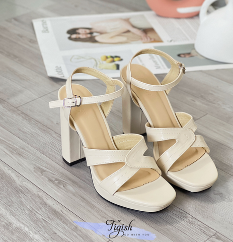  Sandal 11p gót trụ đúp mũi mũi vuông quai gấp lệch may chỉ - MS: S11-23002 