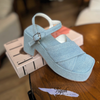 Sandal 8p vải jeans gót trụ mũi vuông 2 quai chéo may chỉ - MS: S8-58002