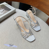 Sandal 5p gót vuông mũi vuông 8 dây mảnh nối hậu - MS: S5-06030