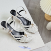 Sandal 5p gót nhọn mũi tròn 7 quai đan nhau đính khóa - MS: S6-22003