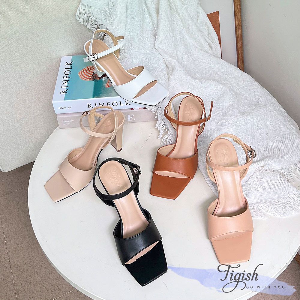 Sandal 8p gót trụ mũi vuông quai ngang khuyết giữa - MS: S8-23013