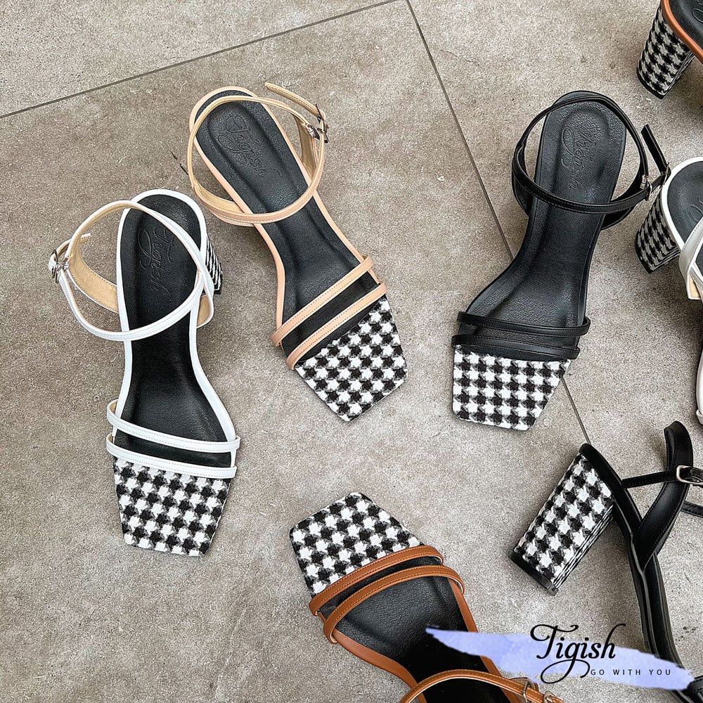 Sandal 8p gót trụ mũi vuông 2 quai ngang mảnh bọc vải - MS: S8-23014