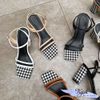 Sandal 8p gót trụ mũi vuông 2 quai ngang mảnh bọc vải - MS: S8-23014