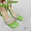 Sandal 8p gót trụ mũi vuông 2 quang đính đá - MS: S8-23016