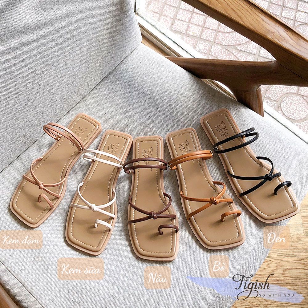 Sandal mũi vuông xỏ ngón 2 quai mảnh gút chéo- MS: SX-25046