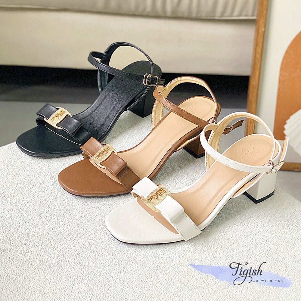 Sandal 5p mũi vuông quai ngang phối khóa nơ dây mảnh - MS: S5-23046
