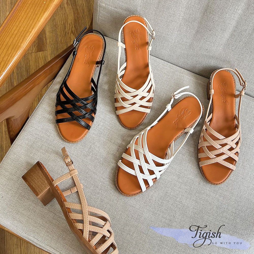 Sandal 3p mũi tròn 6 quai mảnh đan chéo nối hậu - MS: S3-01005
