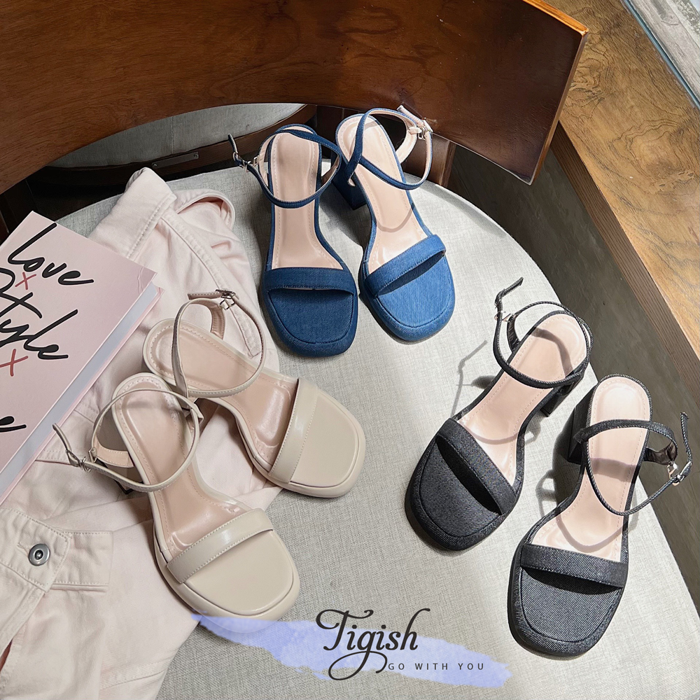 Sandal 10p gót trụ đúp mũi tròn quai ngang mảnh - MS: S10-71004