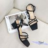 Sandal 5p gót xéo mũi vuông 3 dây quai mảnh may chỉ - MS: S5-23040