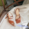 Sandal 7p gót vuông nhỏ mũi vuông quai ngang lệch -MS: S7-26029