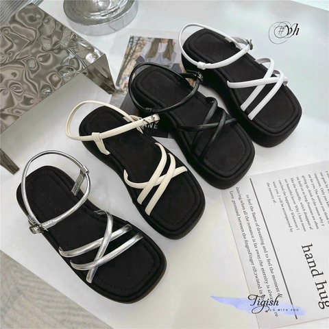  Sandal 7p đế xuồng mũi vuông 3 quai chéo - MS: S7-84002 