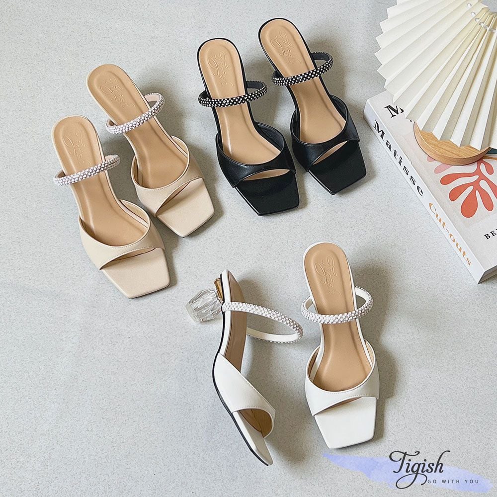 Guốc 5p gót mika mũi vuông quai khuyết giữa phối quai ngang xoàn - MS: G5-23023