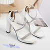 Sandal 9p gót trụ mũi tròn quai ngang đính đá hậu bít - MS: S9-23015