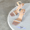 Sandal 7p gót trụ mika mũi vuông quai ngang đính đá - MS: S7-23023