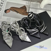 Sandal gót nhọn mũi nhọn 3 quai ngang chéo hậu vòng đính đá - MS : S8-75001