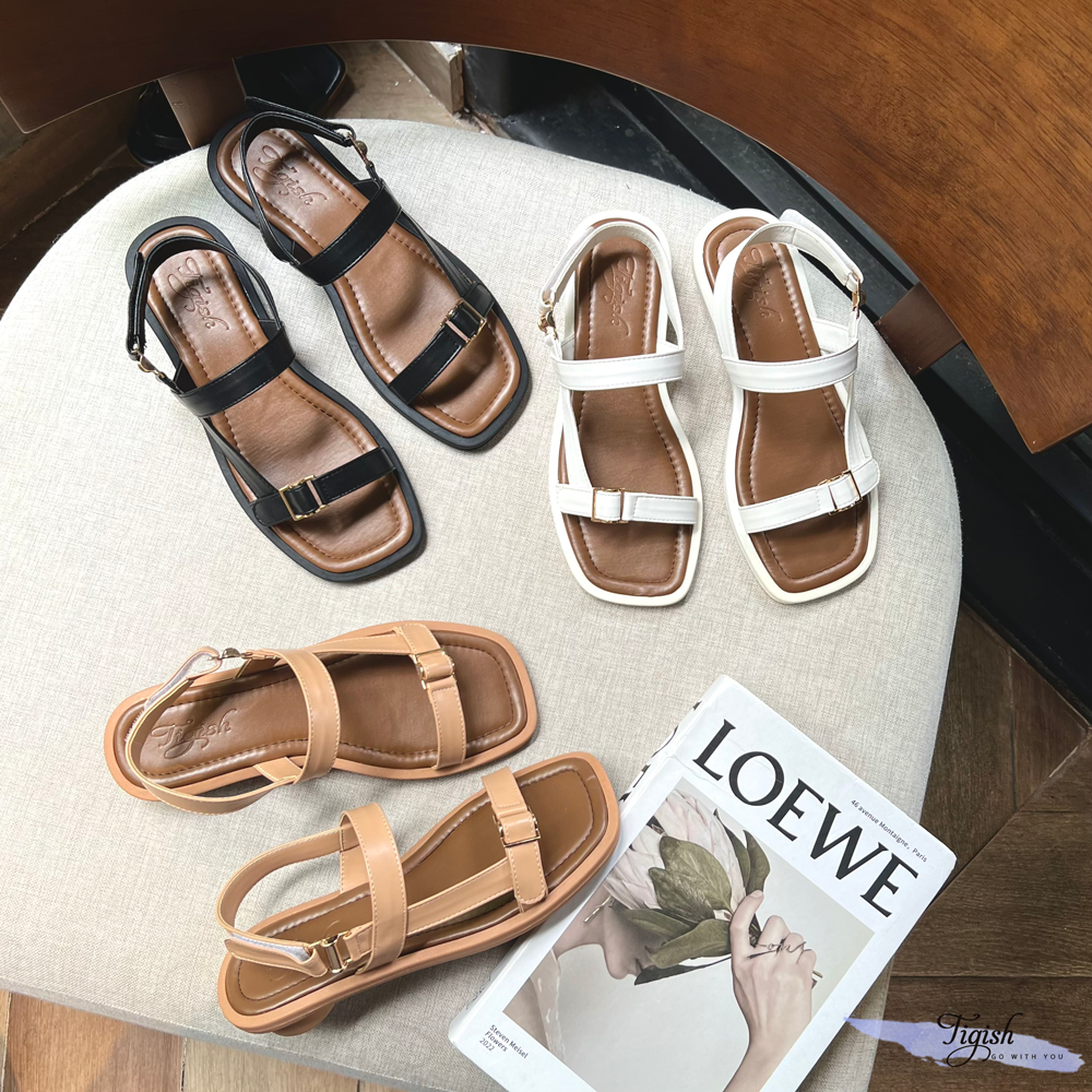 Sandal 2p gót tròn mũi vuông quai nối hậu đính khóa hậu xé dán - MS: S2-25002