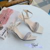Sandal 8p gót mika mũi vuông quai ngang đính đá - MS: S8-23015
