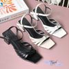 Sandal 5p gót vuông mũi vuông 3 quai đan thắt nút - MS: S5-23042