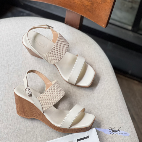  Sandal 8p đế xuồng 2 quai ngang caro - MS: S8-26009 