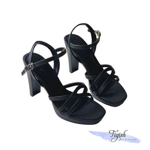  Sandal 10 gót trụ mũi vuông nhỏ đúp mũi 3 quai mảnh đan - MS: S10-23019 