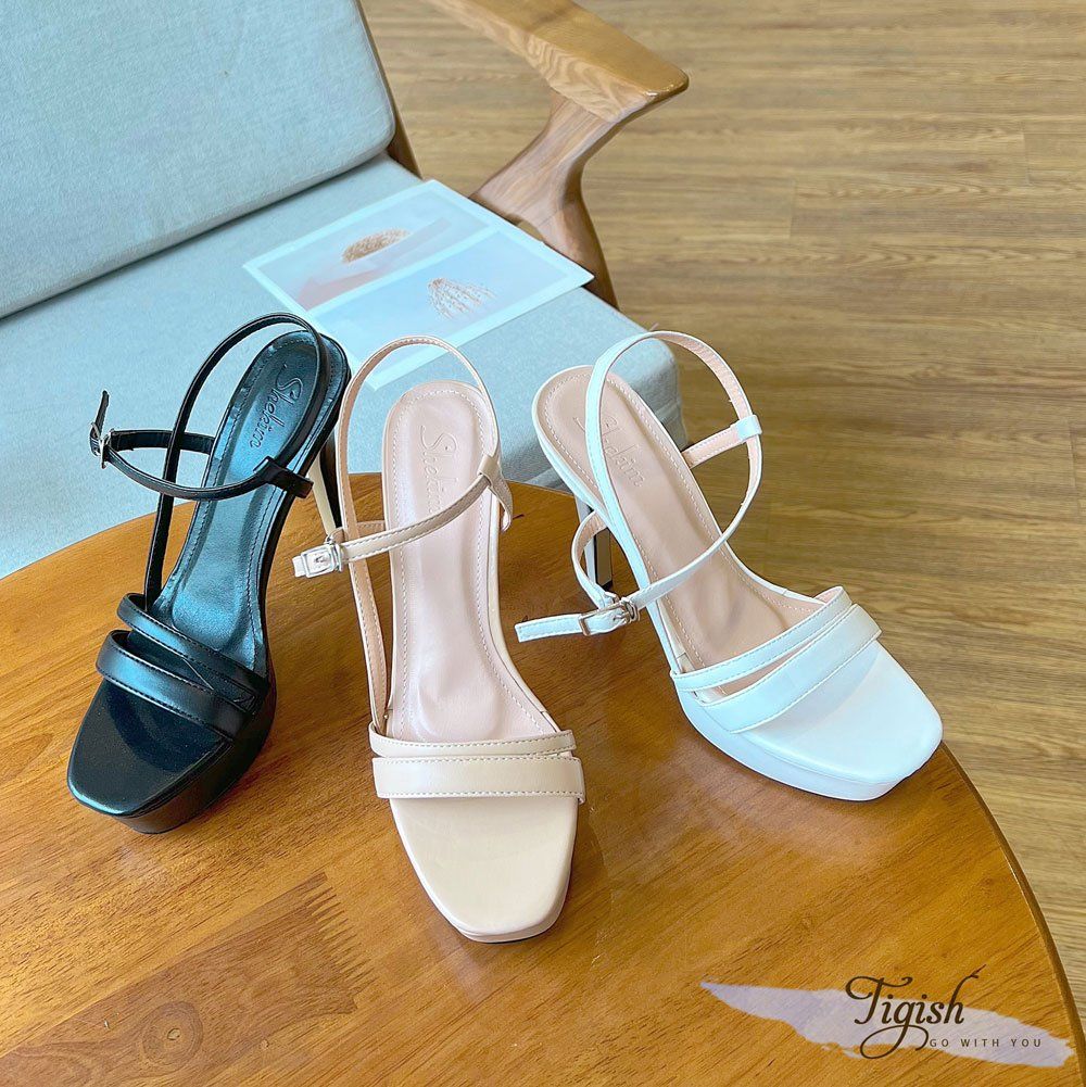 Sandal 12P gót nhọn đúp mũi 2 quai ngang lớn nhỏ nối eo - MS: S12-65001