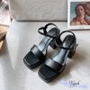 Sandal 10p gót vuông xéo mũi vuông bàng ngang may chỉ - MS: S10-65001