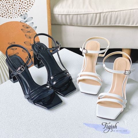  Sandal 7p gót lép mũi vuông 2 quai ngang mảnh nối hậu - MS: S7-23030 