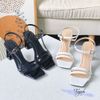 Sandal 7p gót lép mũi vuông 2 quai ngang mảnh nối hậu - MS: S7-23030