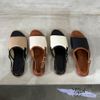 Sandal 2p gót vân gỗ mũi tròn quai ngang vải phối viền - MS: S2-01003