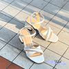 Sandal 5p gót vuông mũi vuông 2 quai chéo dúm viền đá - MS: S5-23045