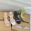 Sandal 8p gót trụ mũi vuông 2 quang đính đá - MS: S8-23016