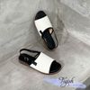 Sandal 2p gót vân gỗ mũi tròn quai ngang vải phối viền - MS: S2-01003