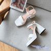 Sandal 10p gót vuông xéo mũi vuông bàng ngang may chỉ - MS: S10-65001