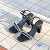 Sandal 7p gót trụ mũi vuông quai ngang dúm viền đá - MS: S7-23027