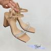 Sandal 8p gót trụ mũi vuông 2 quang đính đá - MS: S8-23016