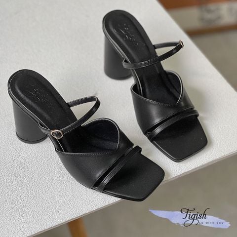  Guốc 5p mũi vuông quai cổ tim phối 2 dây mảnh có khóa - MS: G7-23009 