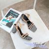 Sandal 8p gót trụ mũi vuông 2 quai ngang mảnh bọc vải - MS: S8-23014