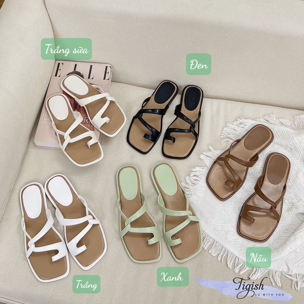 Dép xẹp mũi vuông xỏ ngón quai đan ngang chéo - MS: DX-25046