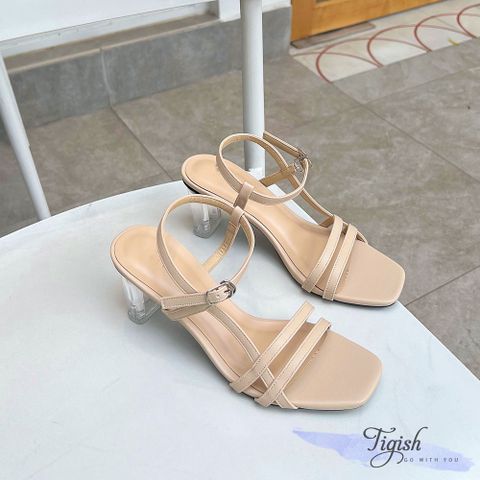  Sandal 7p gót mika mũi vuông 2 quai ngang mảnh nối eo - MS: S7-23015 