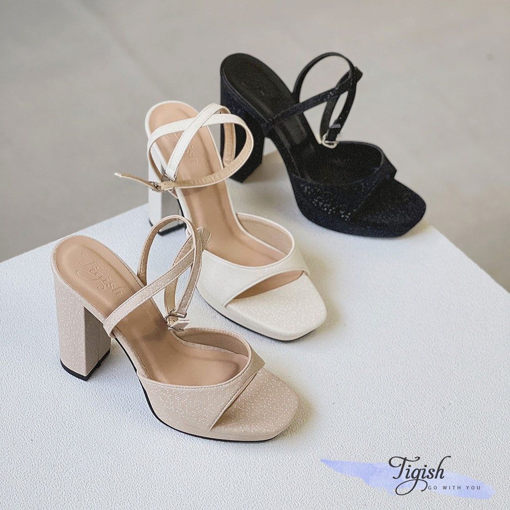Sandal 10p gót trụ mũi vuông nhỏ đúp mũi quai ngang khuyết giữa - MS: S10-23017