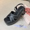 Sandal 8p gót trụ mũi vuông 2 quai chéo may chỉ -  MS: S8-58002